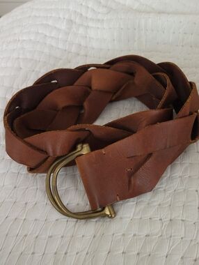 Polo by Ralph Lauren Braided Brown Leather Belt with Antique Brass Ring